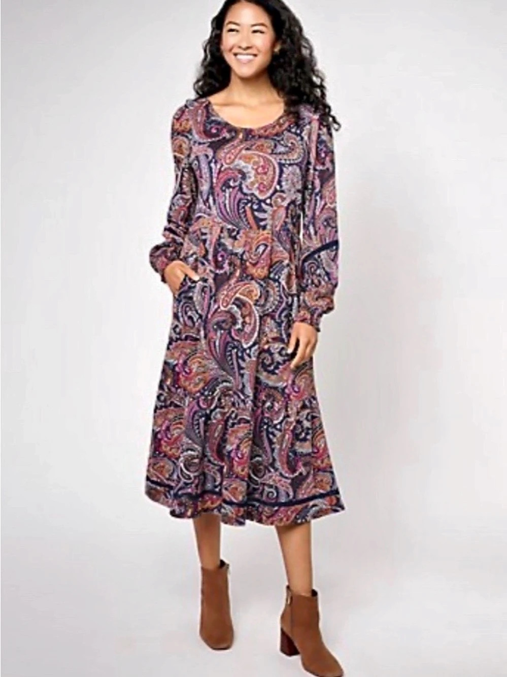 Canyon Retreat Paisley Midi Dress in Blue & Red Size XS Like New